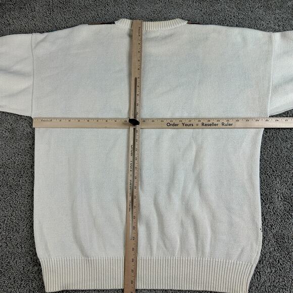 VINTAGE Kipling Sweater Mens XL Beige Argyle Trader Vic's Cotton Pullover 80s - Picture 8 of 11